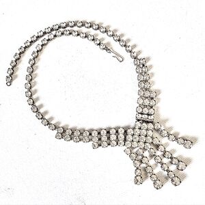 💎 Vintage Estate Clear Prong Set Rhinestone High End Dangle Tassel Necklace